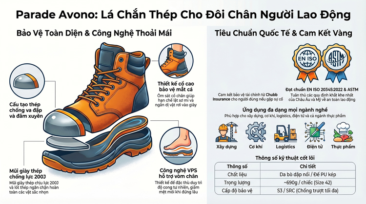 Giày Bảo Hộ Nam Cổ Cao PARADE AVONO: Giải Pháp An Toàn Hàng Đầu Cho Người Lao Động Việt Nam