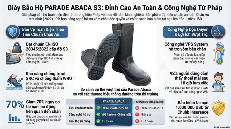 Giày Bảo Hộ PARADE ABACA S3 Cổ Cao – Chống Đinh, Chống Nước