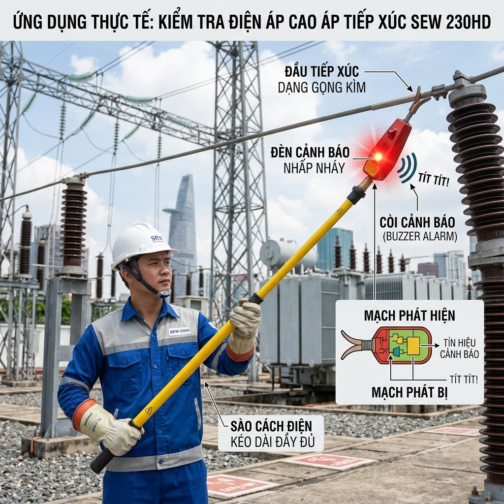 Bút thử điện tiếp xúc Sew 230HD: Thiết bị phát hiện điện áp cao AC 6-36.5kV