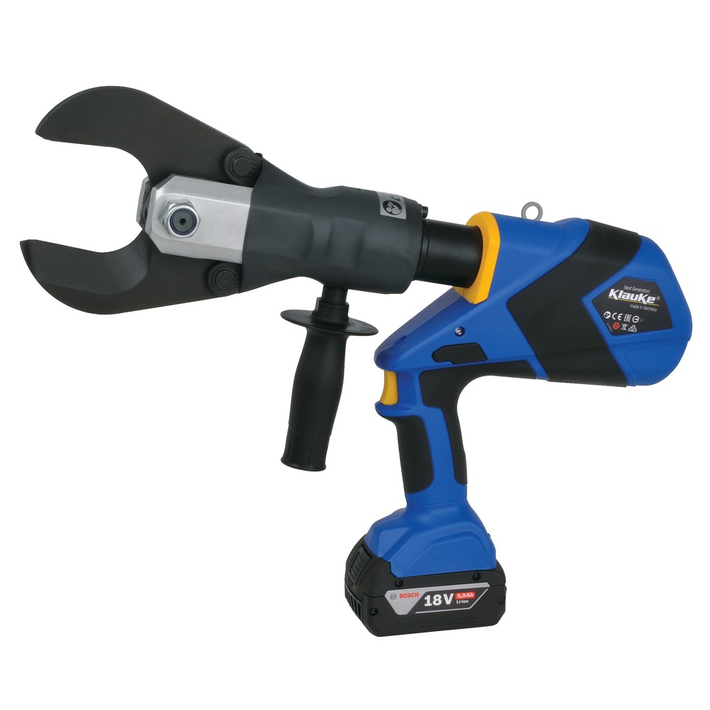 Klauke ES 65: Kìm cắt cáp thủy lực dùng pin Ø65 mm, đầu hở xoay được, nhẹ 6,3 kg
