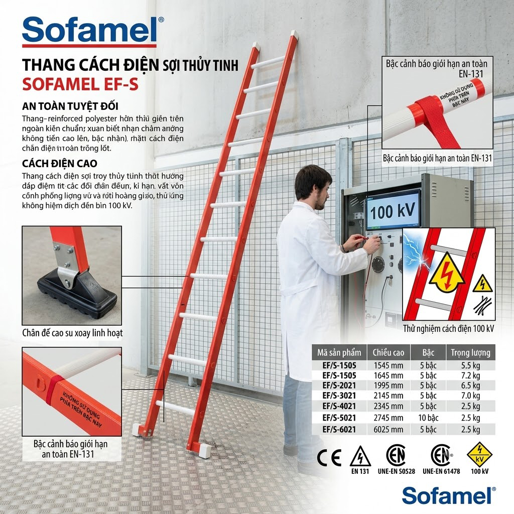 Thang cách điện Sofamel EF/S – Thang sợi thủy tinh một đoạn cho ngành điện và viễn thông