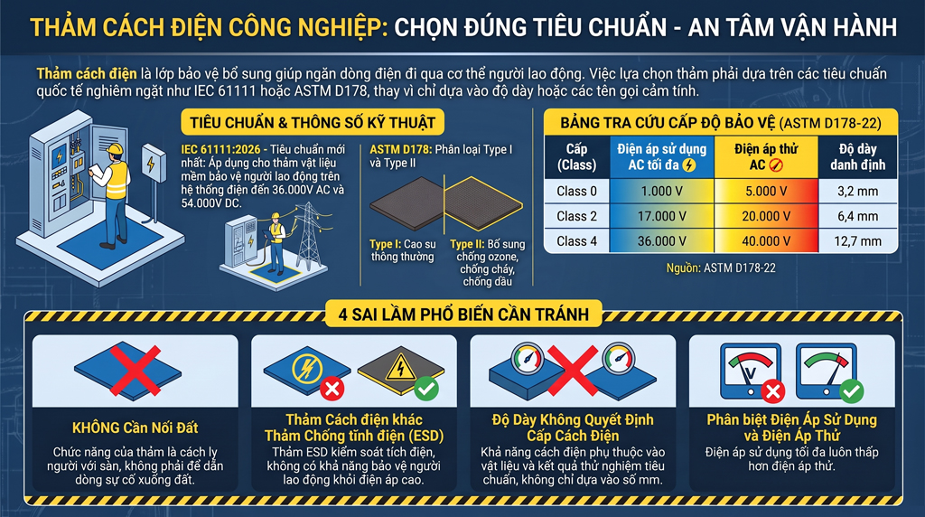 Thảm cách điện công nghiệp: Chọn đúng tiêu chuẩn, an tâm vận hành