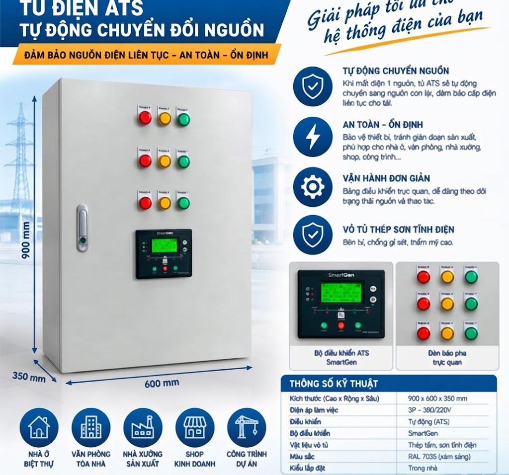 Tủ tự động chuyển nguồn ATS-001: Giải pháp đảm bảo nguồn điện liên tục, an toàn và ổn định