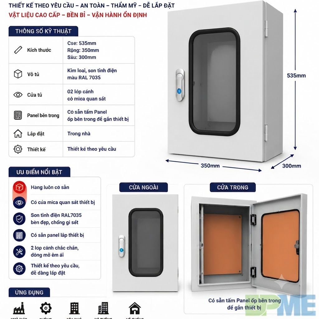 Vỏ tủ điện trong nhà 2 lớp cánh có mica IEC-006: Gọn, bền, có sẵn panel