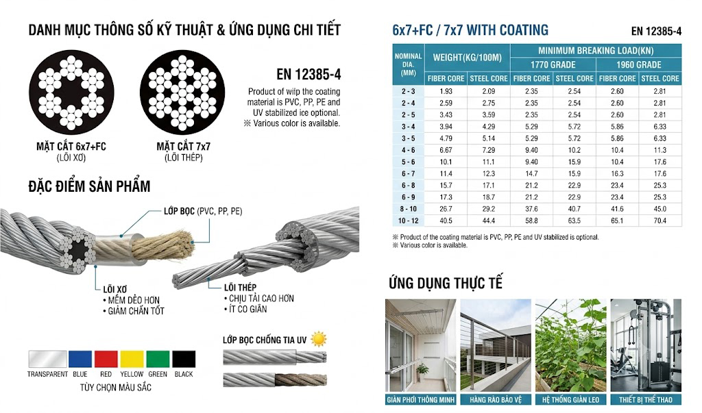 Cáp thép bọc nhựa 6×7+FC / 6×7+IWSC (7×7) Chung Woo & CS – Hàn Quốc