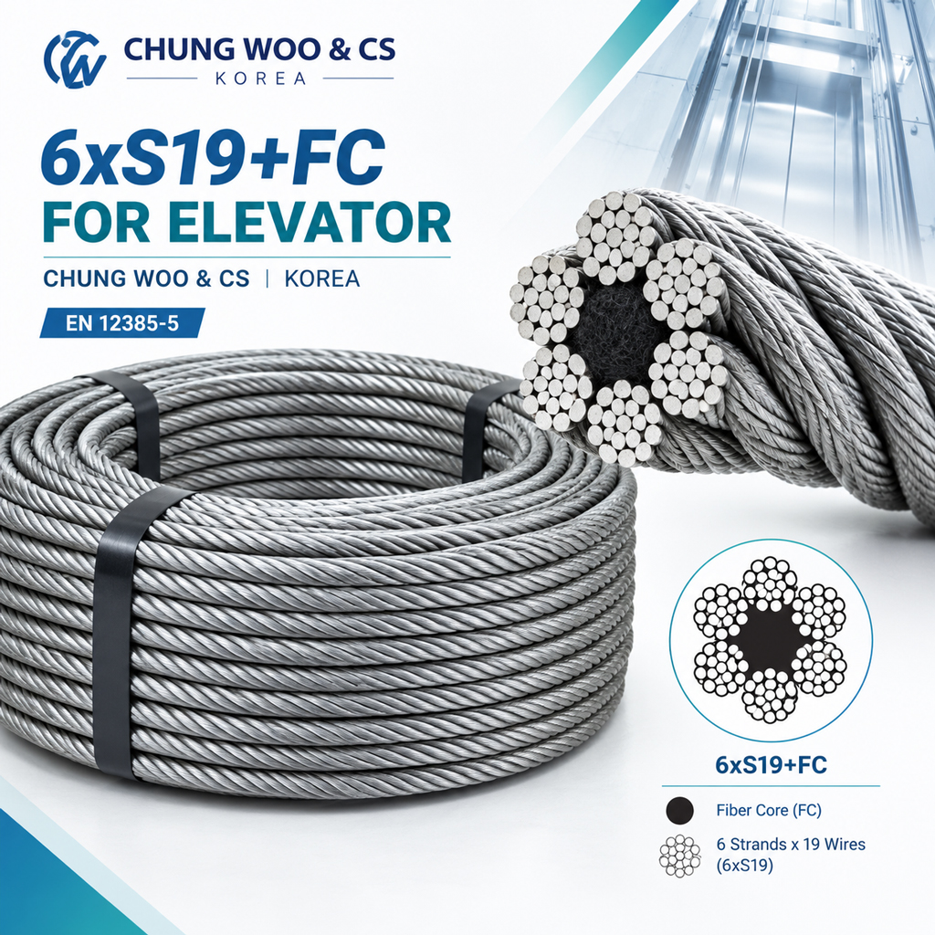 Cáp Thép Thang Máy 6xS19+FC Chung Woo & CS Hàn Quốc – Tiêu Chuẩn EN 12385-5