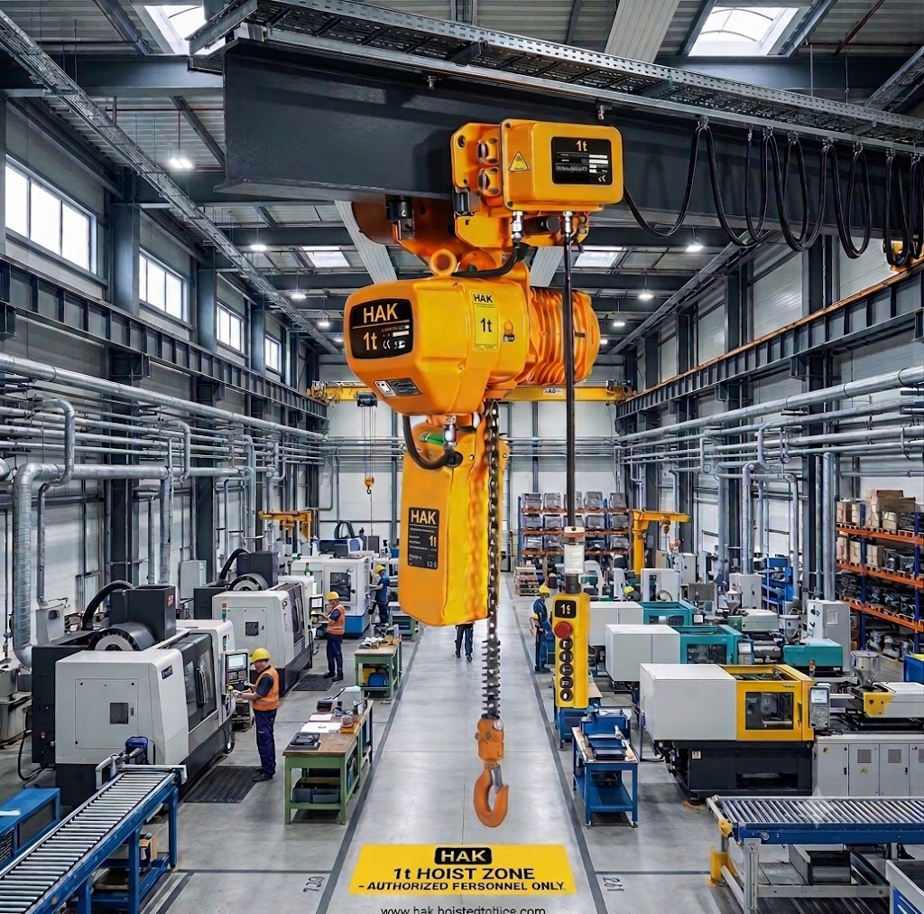 Pa Lăng Xích Điện 1 Tấn Có Con Chạy Điện HAK01M-01 – Giải Pháp Nâng Hạ Cho Nhà Máy Công Nghiệp