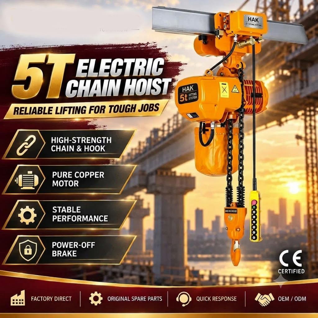 PALANG XÍCH ĐIỆN CÓ CON CHẠY ĐIỆN 5 TẤN HAK05M-02 – GIẢI PHÁP NÂNG HẠ CÔNG NGHIỆP