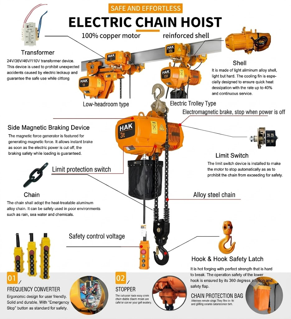 Palang xích điện cố định HAK – Thiết bị nâng hạ công nghiệp tải trọng 0.5–10 tấn