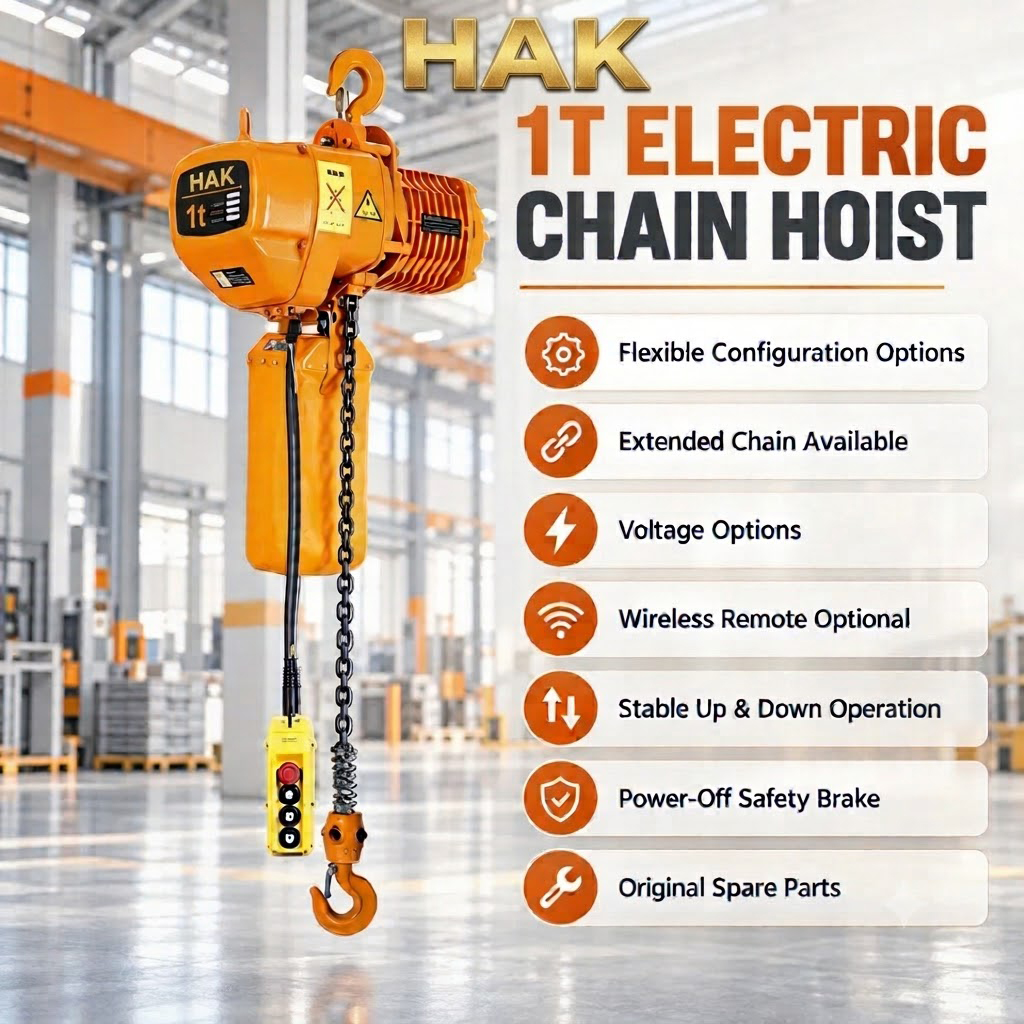 Palang xích điện  cố định 1 tấn xích đơn HAK01-01 – Giải pháp nâng hạ cho nhà máy và dây chuyền sản xuất