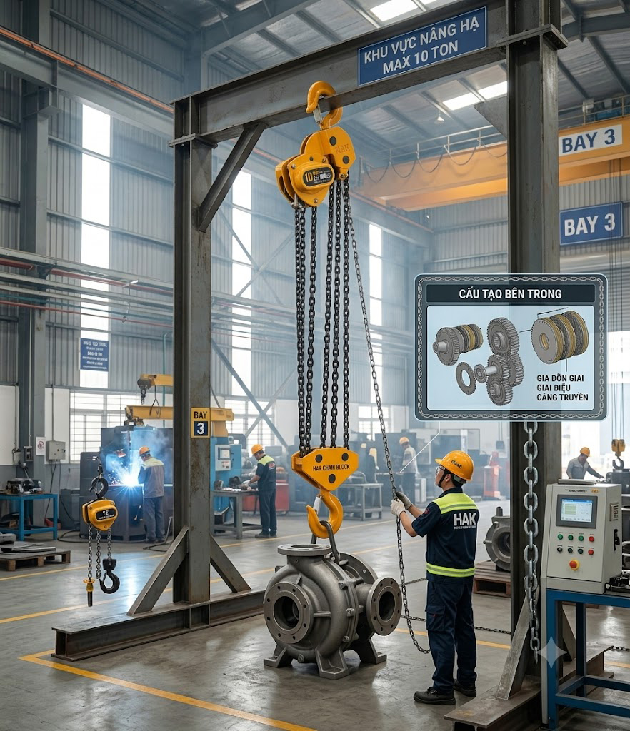 Pa Lăng Xích Kéo Tay 10 Tấn HAK CB-B100 – Thiết Bị Nâng Hạ Thủ Công Cho Nhà Máy Và Công Nghiệp