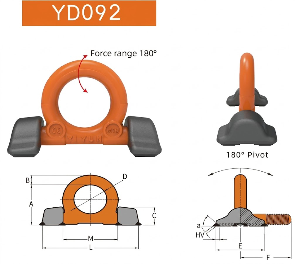 Tai cẩu hàn YiYUN YD092 – Vòng xoay 180°, tải trọng 4–31,5 tấn