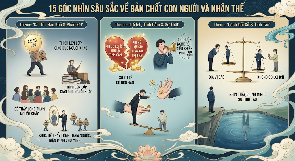 15 GÓC NHÌN SÂU SẮC VỀ BẢN CHẤT CON NGƯỜI VÀ NHÂN THẾ 👁️✨