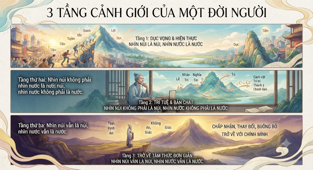 3 Tầng Cảnh Giới Của Một Đời Người: Từ Hiện Thực Đến Trí Tuệ