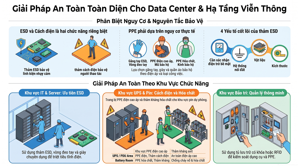 Giải pháp an toàn ESD và điện cho Data Center & cơ sở hạ tầng viễn thông