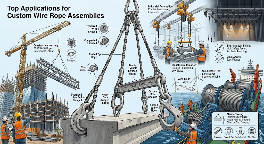 Các ứng dụng hàng đầu của cụm cáp thép gia công theo yêu cầu trong hệ thống nâng hạ và rigging