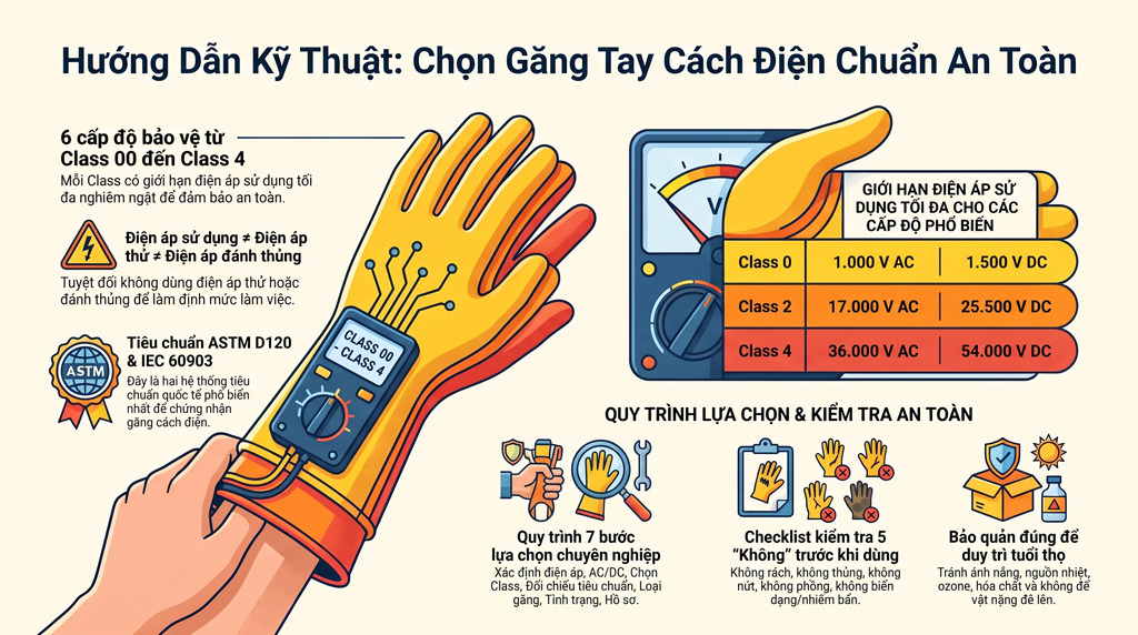 Găng tay cách điện Class 00-4: Cách chọn theo điện áp và tiêu chuẩn IEC 60903