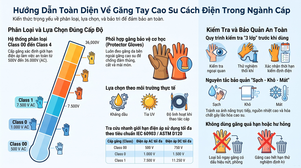 Găng tay cao su cách điện dùng trong ngành cáp điện: Phân loại, lựa chọn và kiểm tra