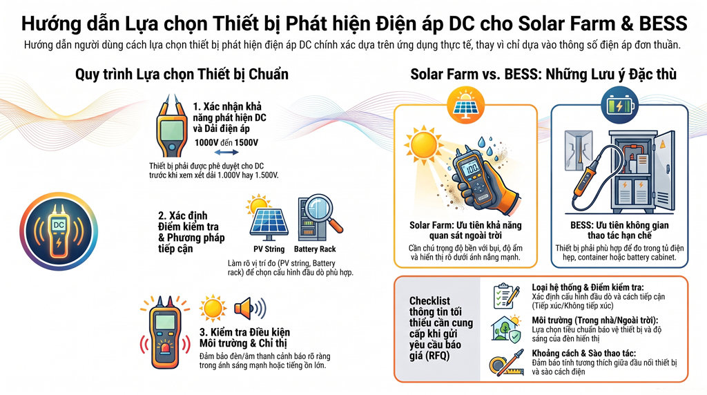 Thiết bị phát hiện điện áp DC cho Solar Farm và BESS: Hướng dẫn lựa chọn