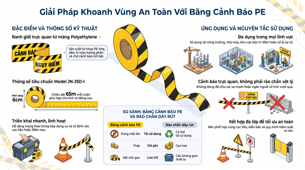 Băng cảnh báo PE: Giải pháp khoanh vùng nguy hiểm tạm thời cho công trường và nhà máy