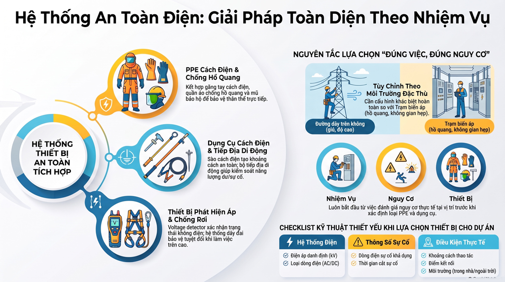 Thiết bị an toàn cho công nhân điện: Giải pháp toàn diện theo nhiệm vụ