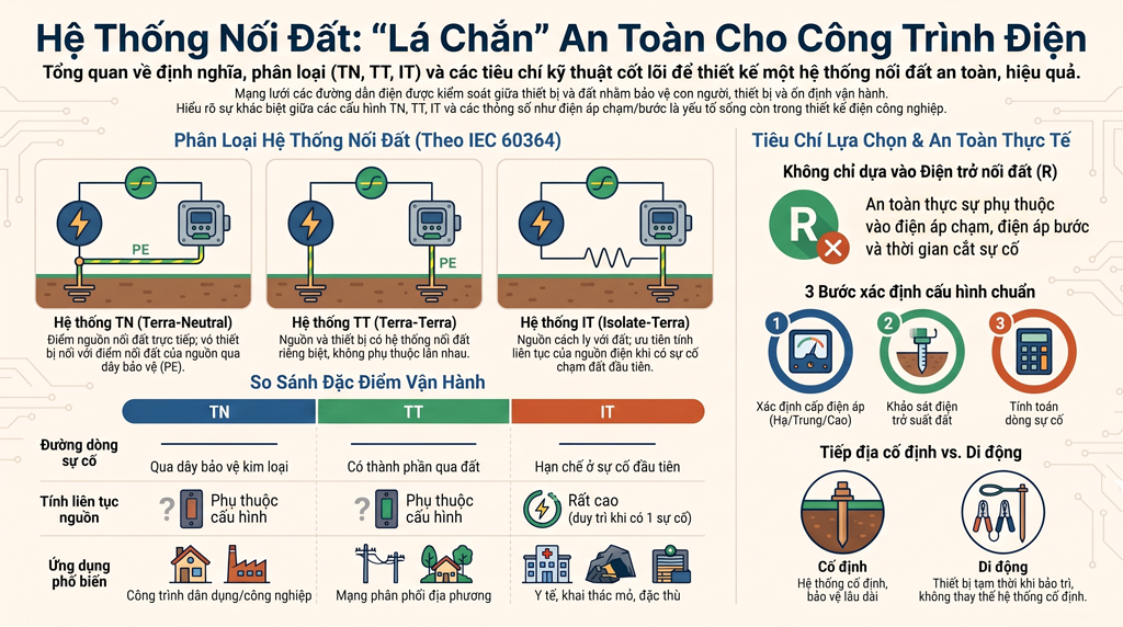 Hệ thống nối đất là gì? Phân loại, chức năng và cách lựa chọn cho công trình điện