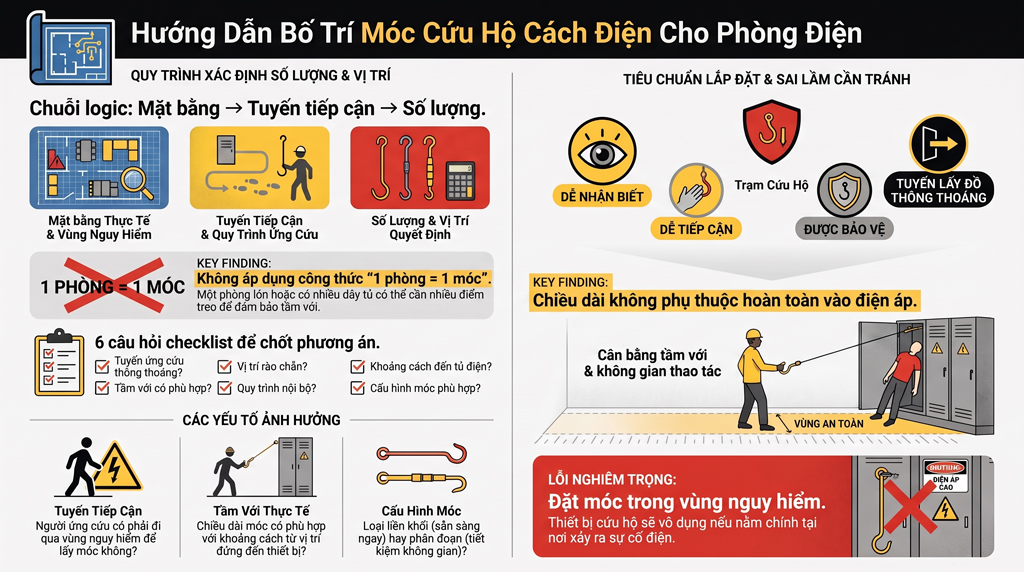 Cần bao nhiêu móc cứu hộ cách điện cho phòng điện? Hướng dẫn bố trí