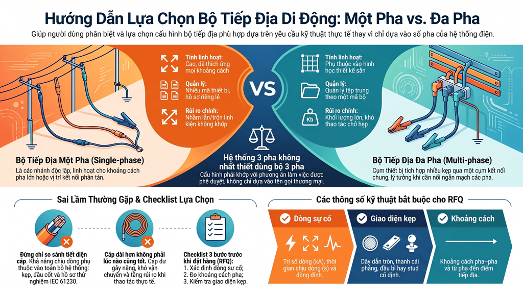 Bộ Tiếp Địa Di Động Một Pha và Đa Pha: Cách Lựa Chọn Cấu Hình Phù Hợp