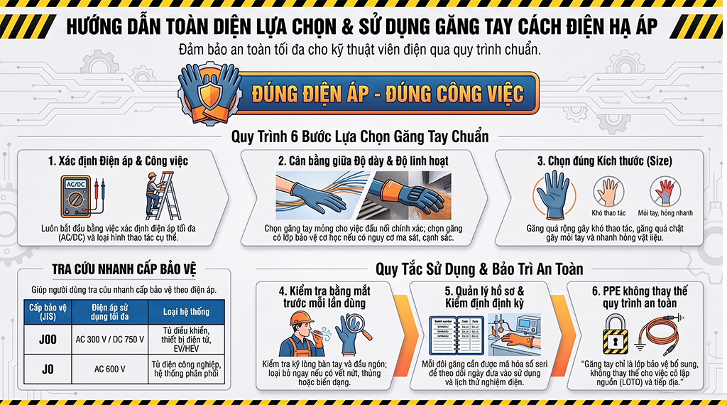 Găng Tay Cách Điện Hạ Áp: Cách Chọn Theo Điện Áp Và Công Việc