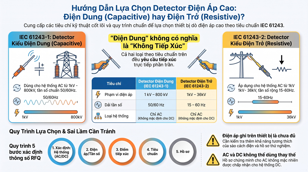 Detector Điện Áp Cao Điện Dung hay Điện Trở? So Sánh IEC 61243-1 và IEC 61243-2