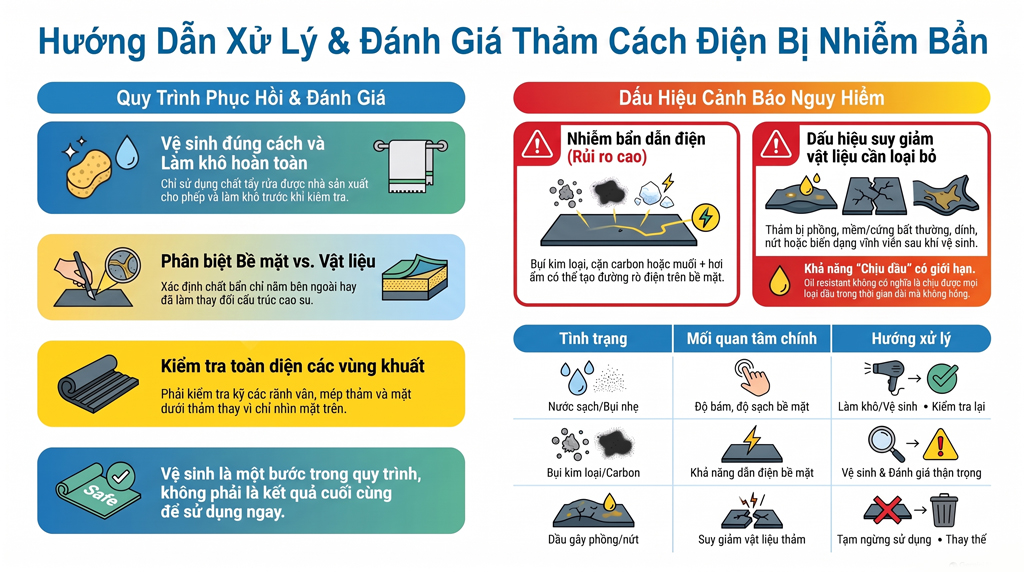 Hướng dẫn xử lý và đánh giá thảm cách điện bị nhiểm bẩn
