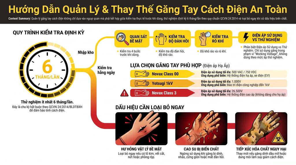 Găng tay cách điện dùng bao lâu? Khi nào phải thay mới?