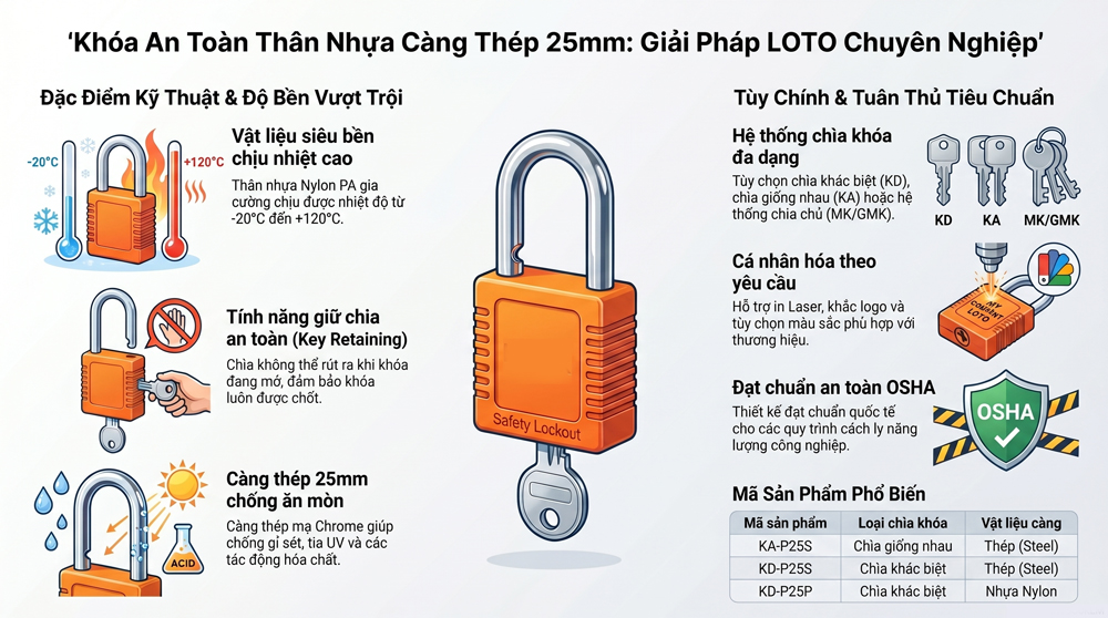 Khóa Móc An Toàn Còng Thép 25mm: Giải Pháp LOTO Bền Vững & Hiệu Quả
