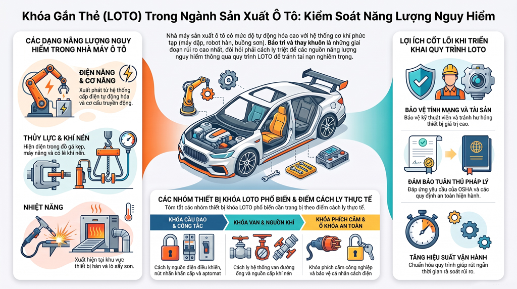 Khóa Gắn Thẻ LOTO Ngành Ô tô: Quy Trình & Thiết Bị An Toàn Bắt Buộc