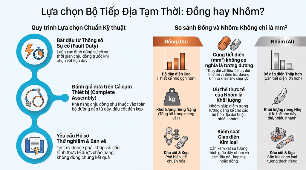 Dây Đồng hay Nhôm cho Bộ Tiếp Địa Di Động? Cách So Sánh Theo IEC 61230