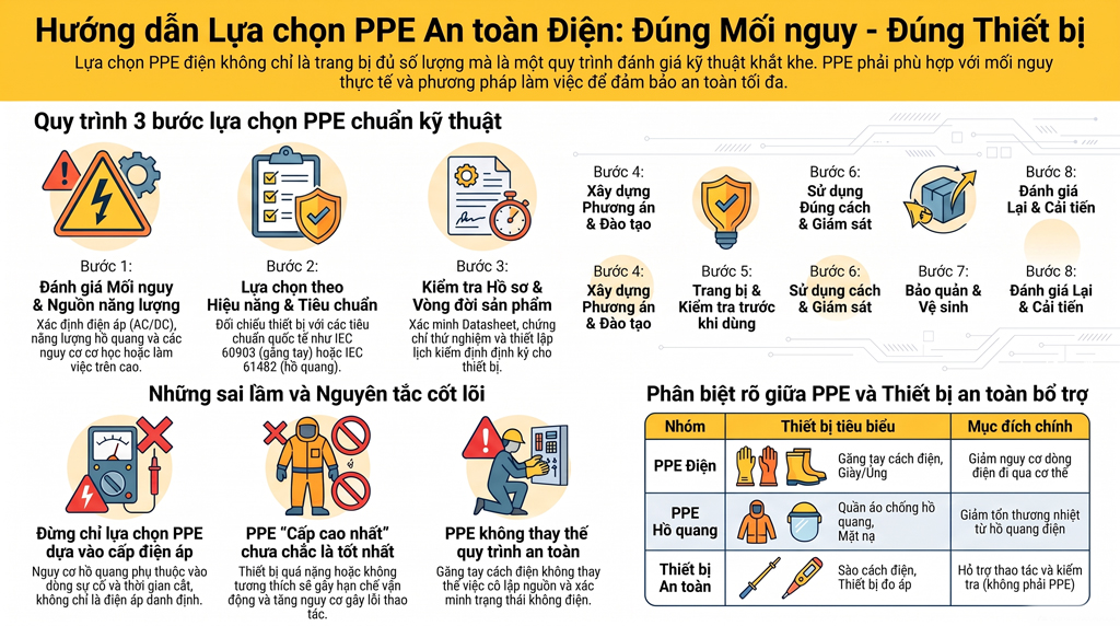 Yêu cầu PPE an toàn điện: Hướng dẫn lựa chọn thiết bị bảo vệ cho công việc điện