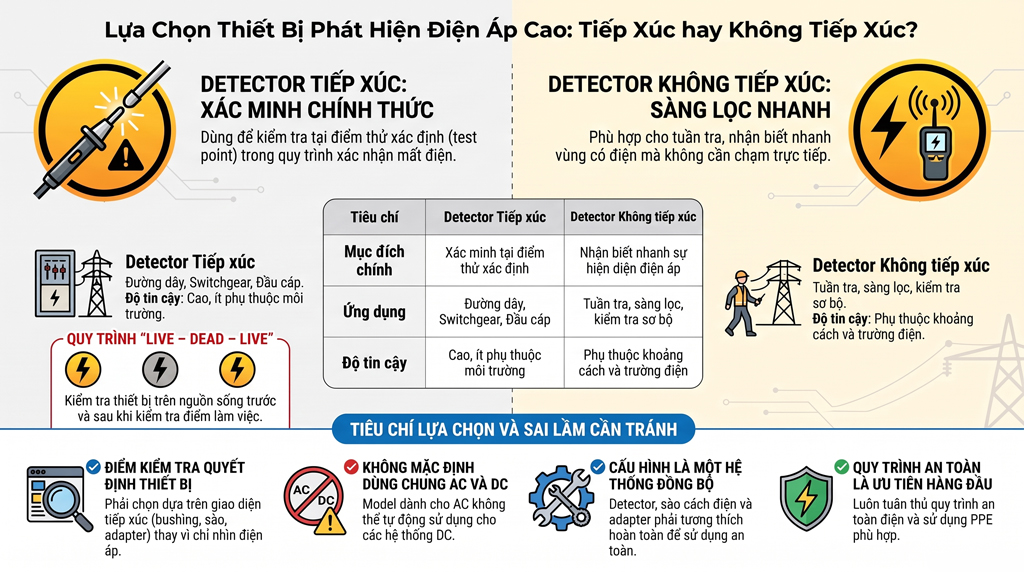 Thiết bị phát hiện điện áp cao tiếp xúc và không tiếp xúc: Nên chọn loại nào?