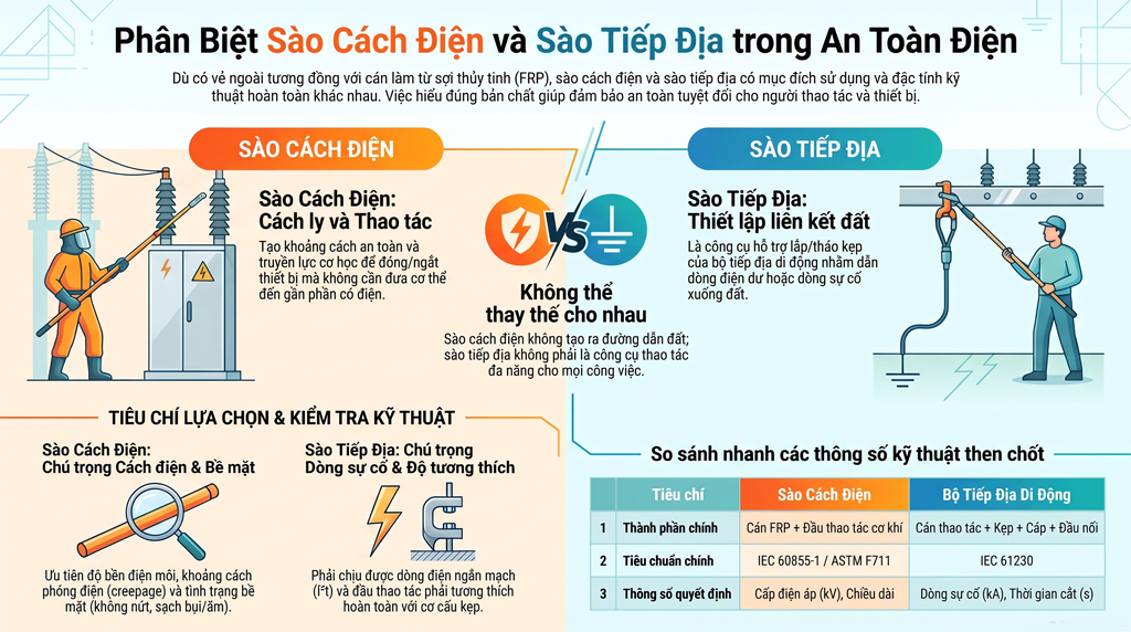 Sào cách điện và sào tiếp địa khác nhau như thế nào?