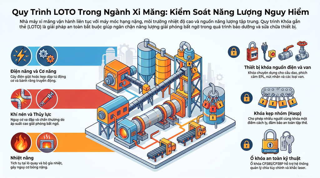 Khóa Gắn Thẻ LOTO Ngành Xi Măng: Quy Trình & Thiết Bị Tiêu Chuẩn OSHA