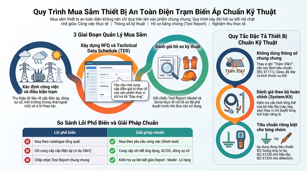 Mua sắm thiết bị an toàn điện trạm biến áp: RFQ & Checklist nghiệm thu