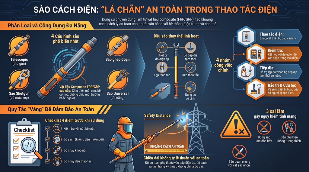 Sào cách điện: Lá chắn an toàn trong thao tác điện