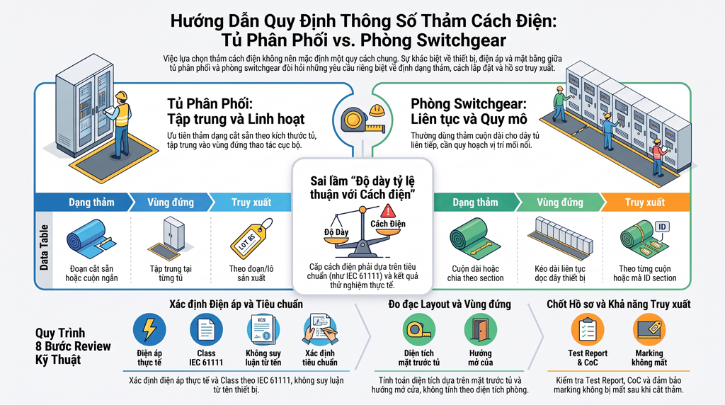 Thảm cách điện cho tủ phân phối và phòng switchgear: Cách quy định thông số kỹ thuật