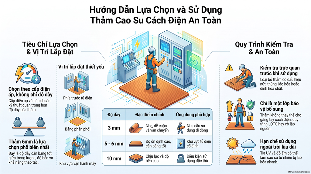 Thảm cao su cách điện: Hướng dẫn về cách lựa chọn, sử dụng và bảo quản