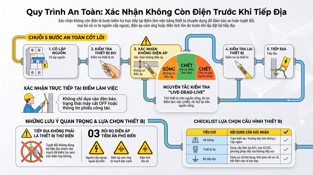 Xác nhận không còn điện trước khi tiếp địa | Kiểm tra điện áp cao thế
