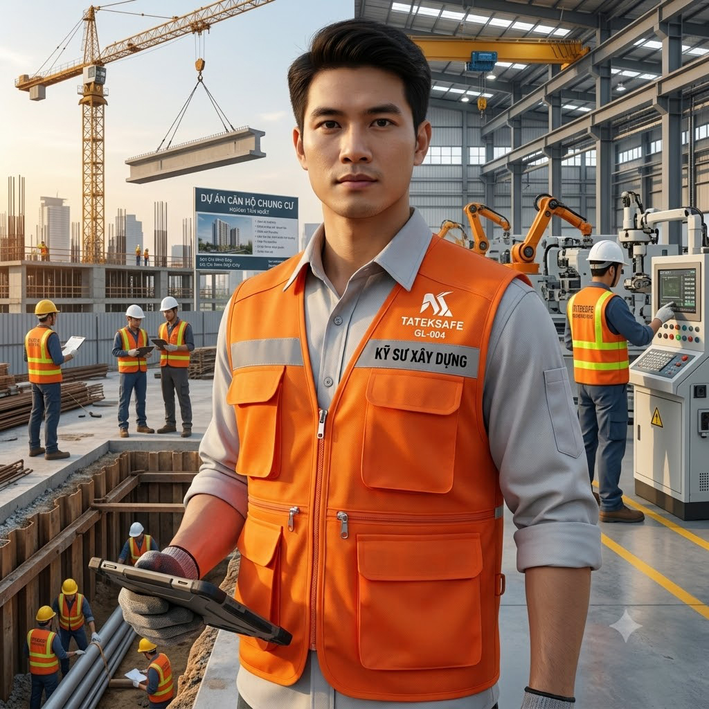 Áo Gile cho Kỹ Sư Xây Dựng TATEKSAFE GL-004: An Toàn và Tiện Lợi Trong Công Việc
