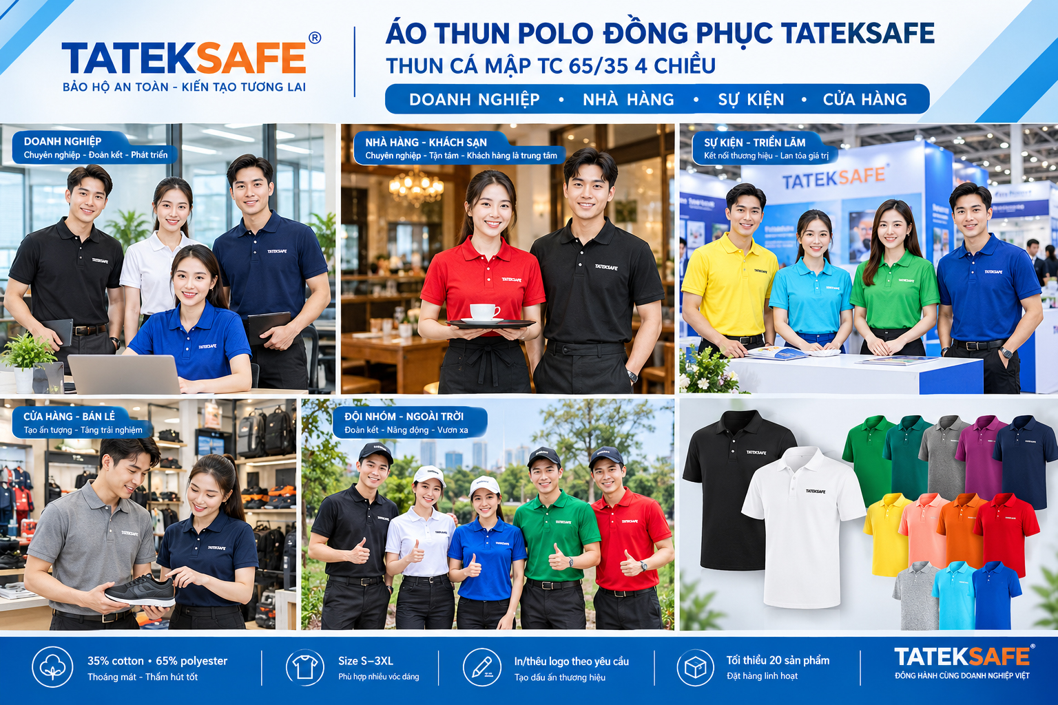 Áo thun đồng phục cổ trụ PL-T-SHIRT-TC006: Thun Cá Mập 65/35 4 Chiều