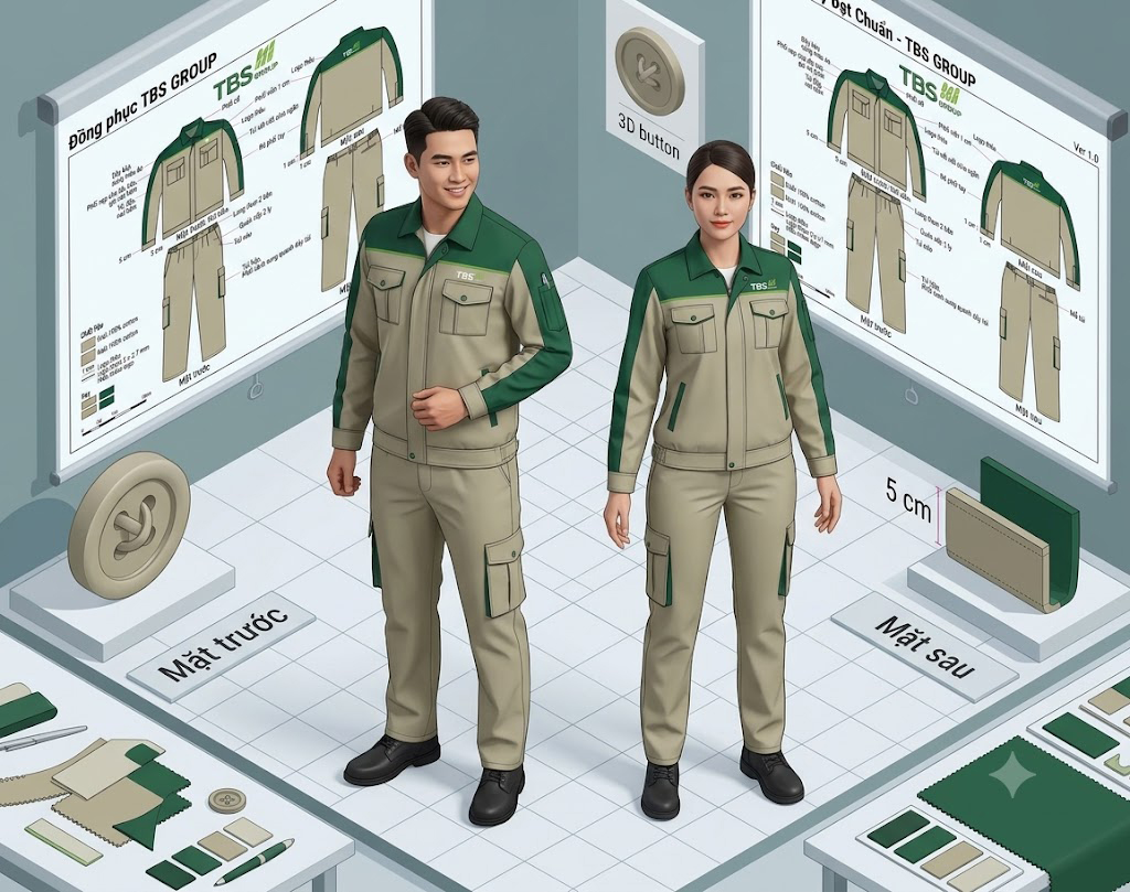 Quần Áo Bảo Hộ Cho Kỹ Sư TTK-UFTBS: Áo Khoác Phối Xanh Rêu Và Quần Túi Hộp