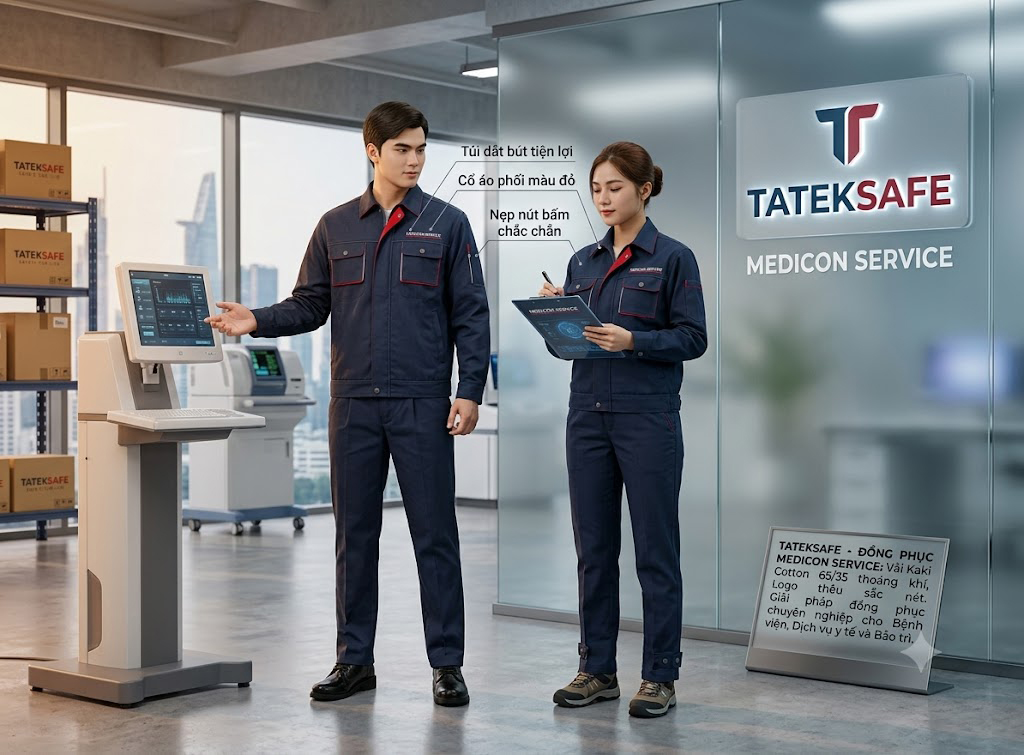 Bộ Quần Áo Bảo Hộ Kỷ Thuật TTK-UFMEDSER – Đồng Phục Màu Xanh Navy Phối Đỏ