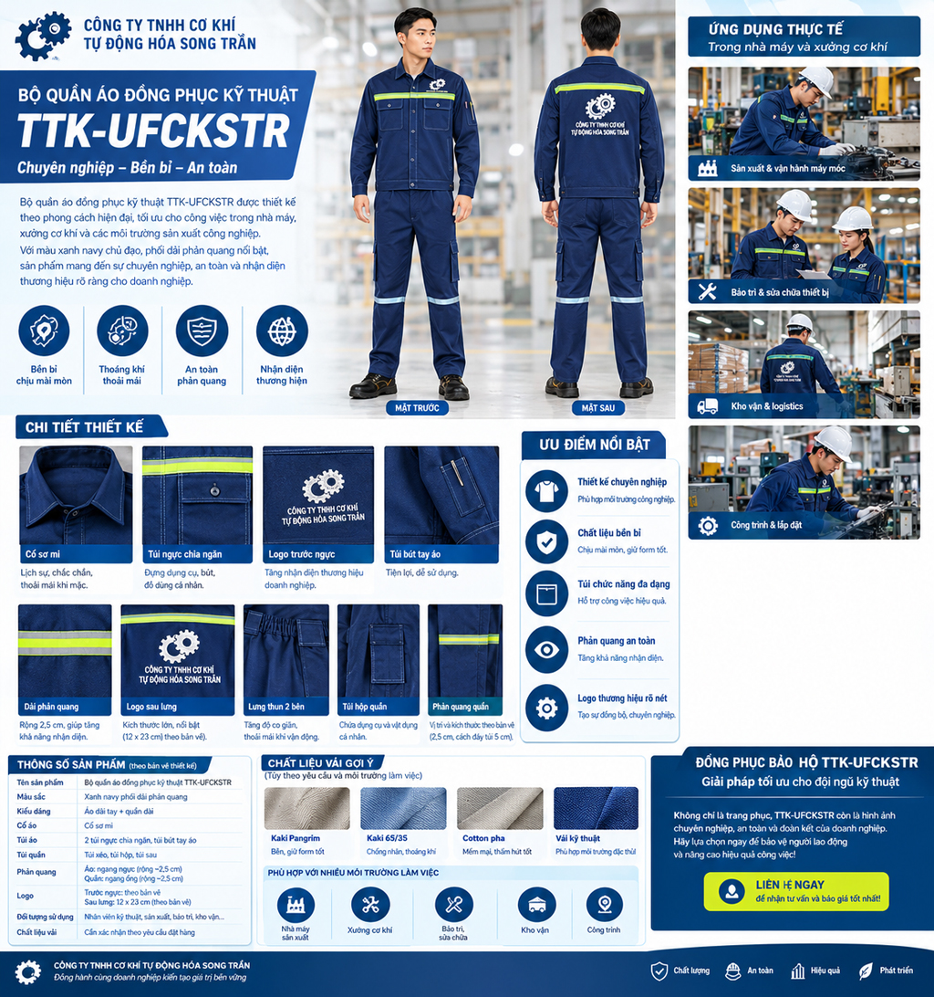 Bộ Quần Áo Đồng Phục Kỹ Thuật TTK-UFCKSTR – Đồng Phục Cơ Khí, Nhà Máy Và Tự Động Hóa