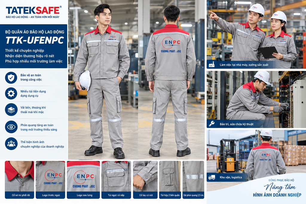 Bộ Quần Áo Đồng Phục Kỹ Thuật TTK-UFENPC – Phối Xám Đỏ, Túi Hộp Và Dải Phản Quang